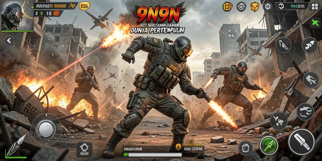 Screenshot gameplay <strong>9N9N</strong> menampilkan aksi seru di arena pertempuran.