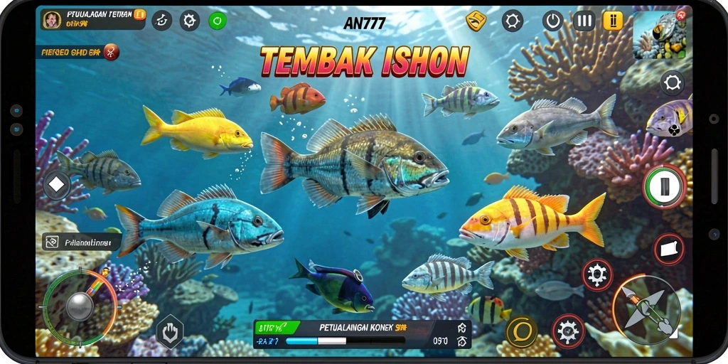 Tampilan gameplay AN777 dengan aksi tembak ikan yang menegangkan.