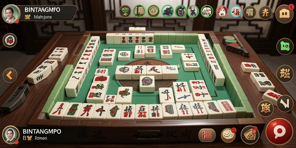 Screenshot gameplay BINTANGMPO yang menunjukkan papan Mahjong.