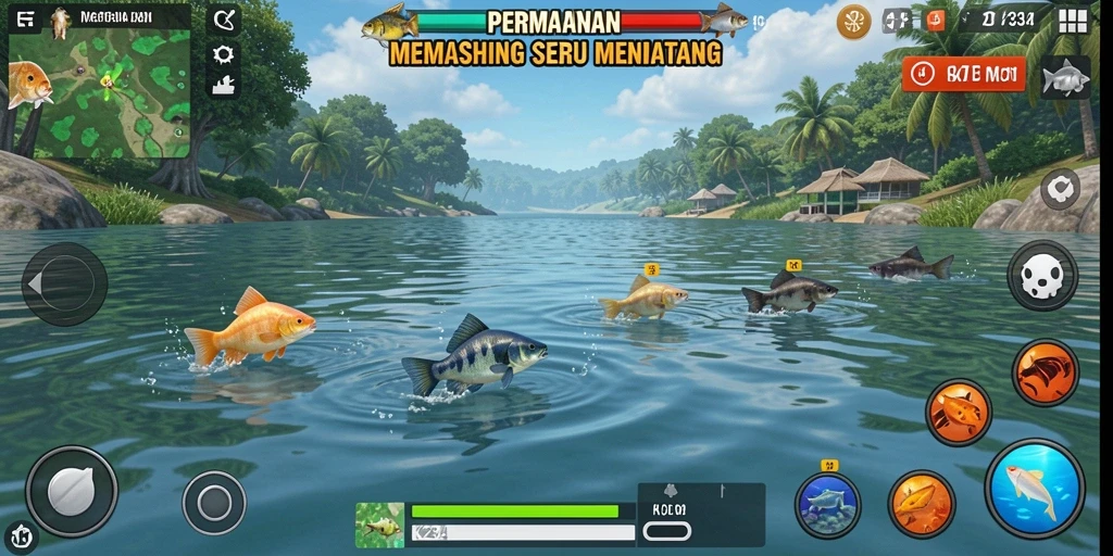 Screenshot K234 menampilkan gameplay memancing yang realistis dan menantang.