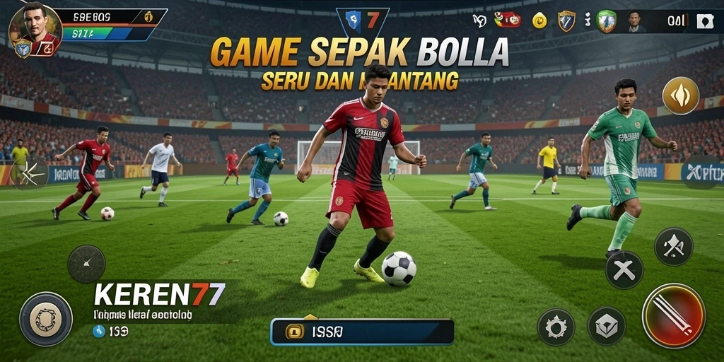 Screenshot gameplay KEREN77 menampilkan aksi seru di lapangan sepak bola.