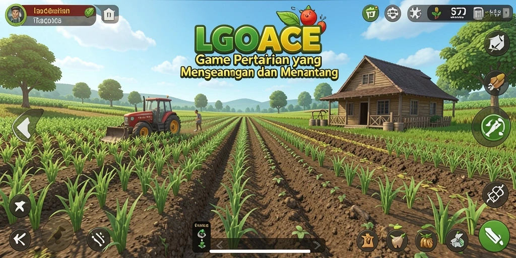 Tampilan gameplay LGOACE yang menampilkan ladang pertanian yang subur dan grafis menarik.