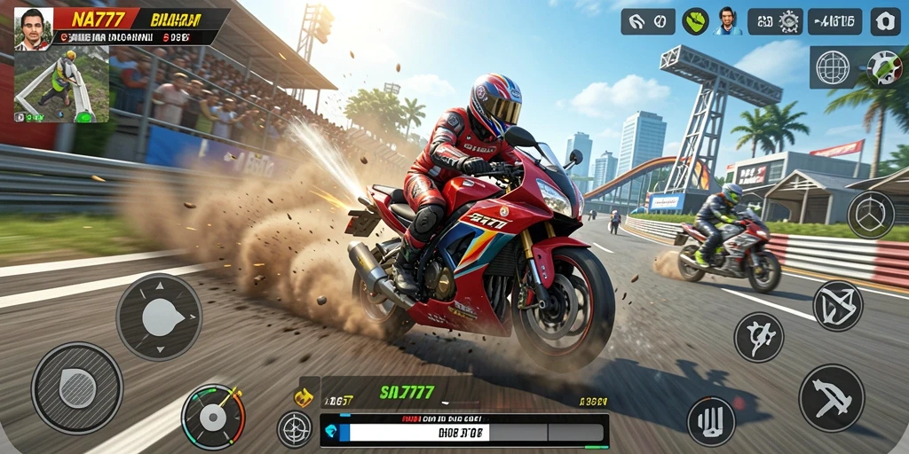 Gameplay menantang dengan balapan motor yang intens.