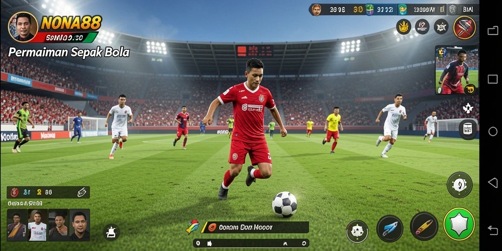 Tampilan gameplay NONA88 menampilkan aksi sepak bola yang dinamis dan seru.