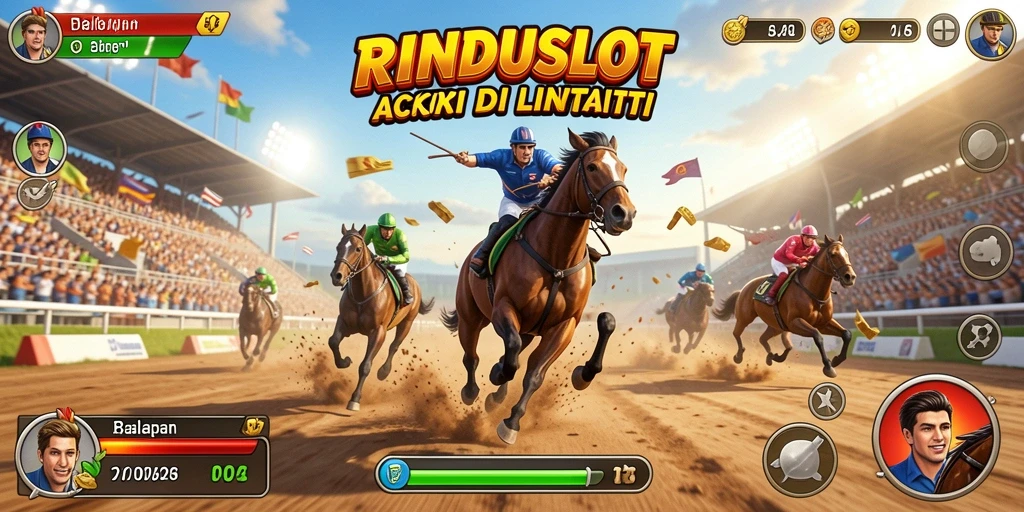 Screenshot RINDUSLOT menampilkan momen balap yang mendebarkan.