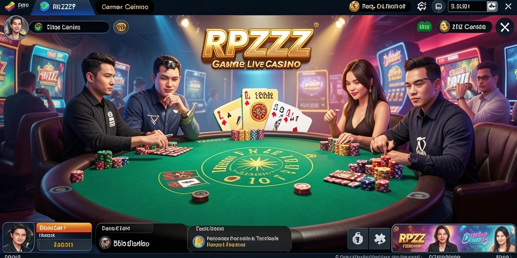 Tampilan gameplay RPZZZ yang menarik dengan dealer langsung dan interaksi langsung.