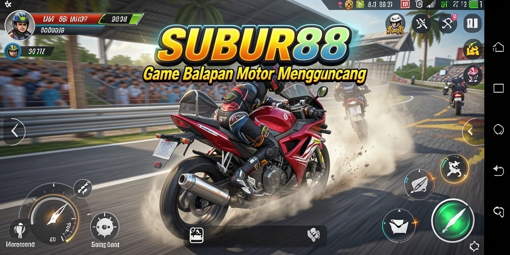 Gameplay SUBUR88 yang intens dan menegangkan saat balapan motor.