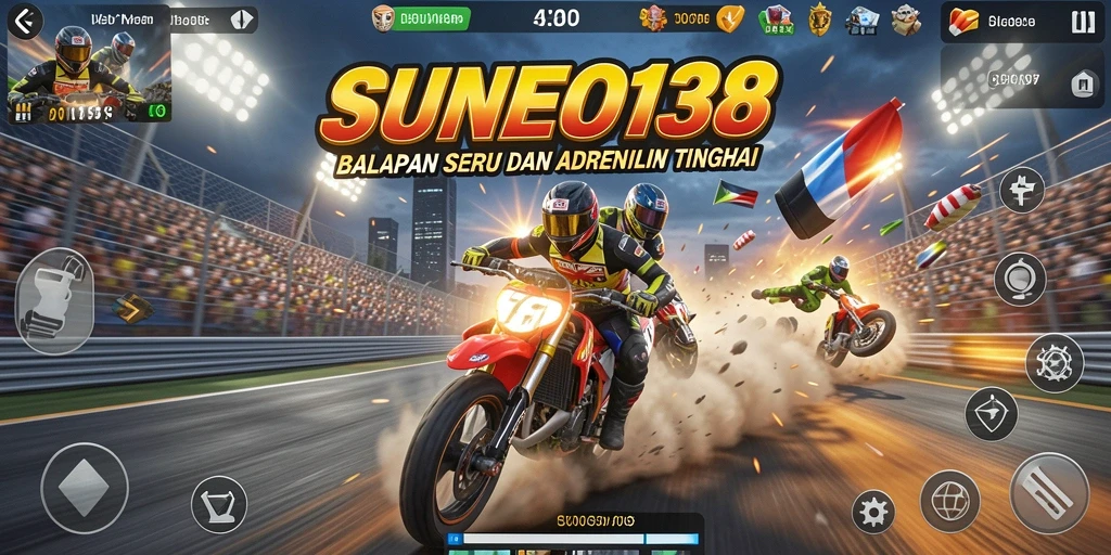 Tangkapan layar utama dari gameplay balapan SUNEO138 yang penuh aksi.